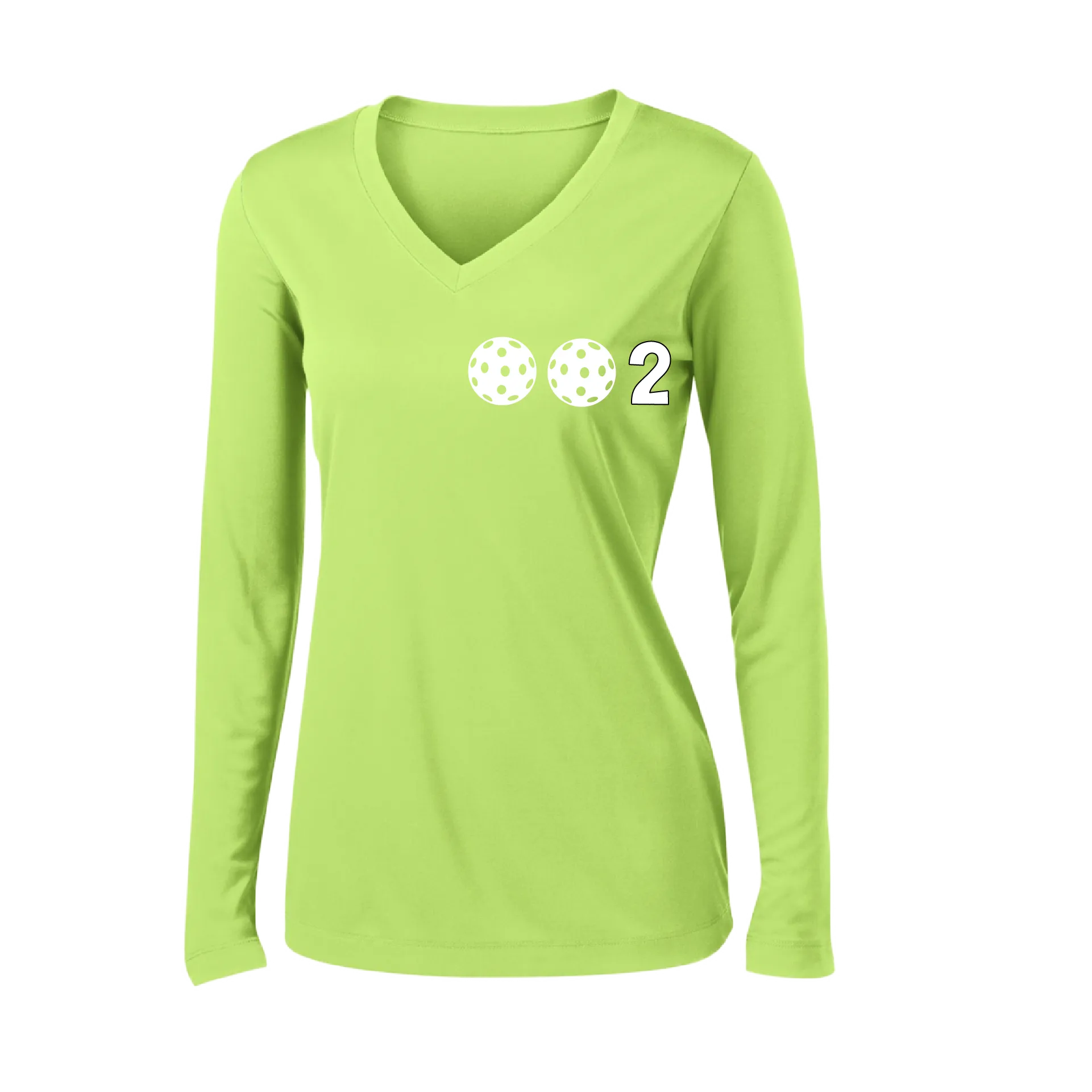 002 With Pickleballs (Colors Yellow Pink White) Customizable | Women's Long Sleeve V-Neck Pickleball Shirts | 100% Polyester