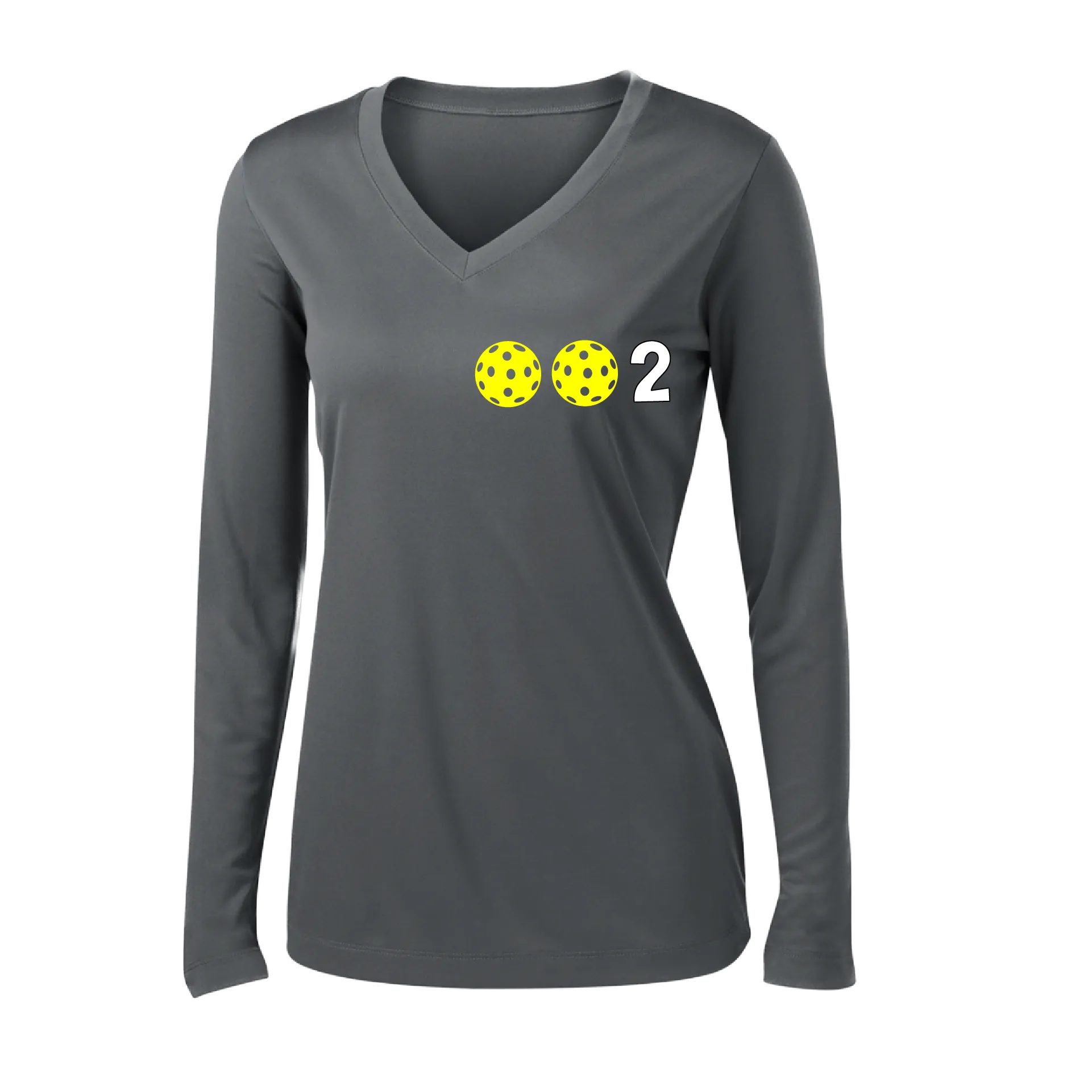 002 With Pickleballs (Colors Yellow Pink White) Customizable | Women's Long Sleeve V-Neck Pickleball Shirts | 100% Polyester