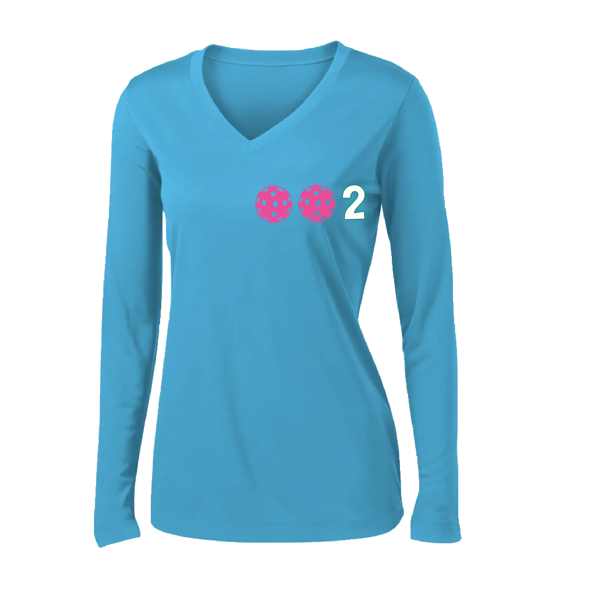 002 With Pickleballs (Colors Yellow Pink White) Customizable | Women's Long Sleeve V-Neck Pickleball Shirts | 100% Polyester