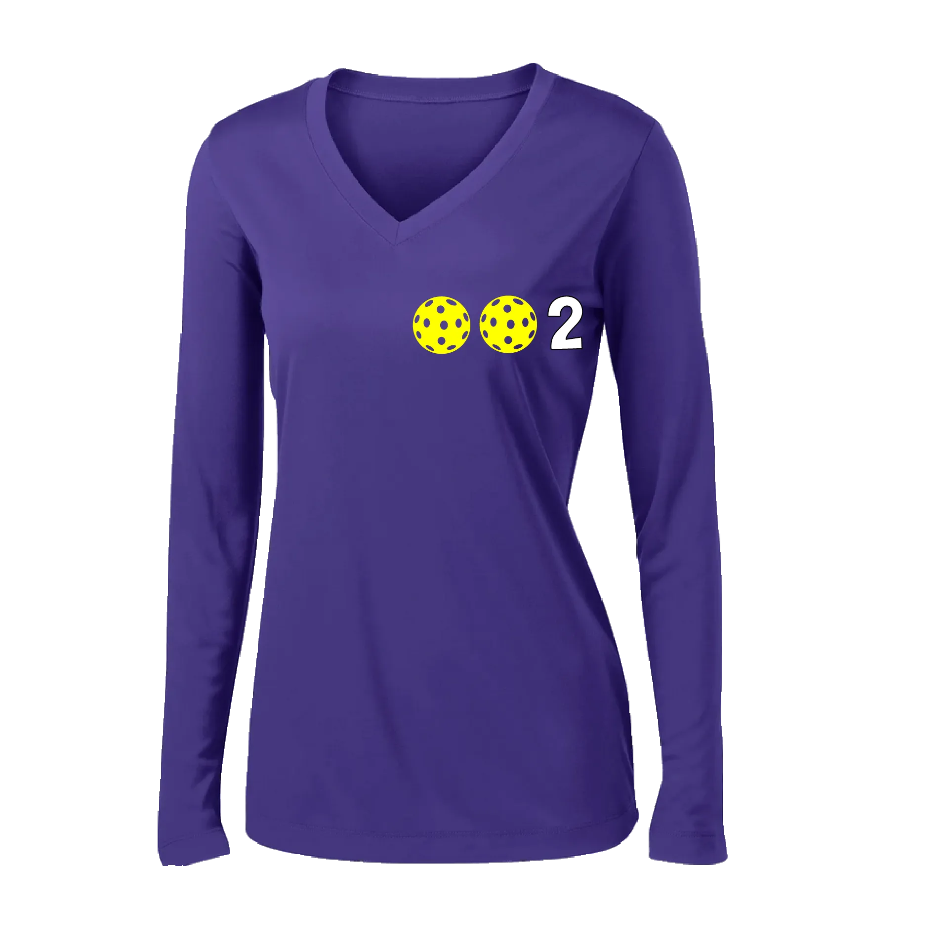 002 With Pickleballs (Colors Yellow Pink White) Customizable | Women's Long Sleeve V-Neck Pickleball Shirts | 100% Polyester