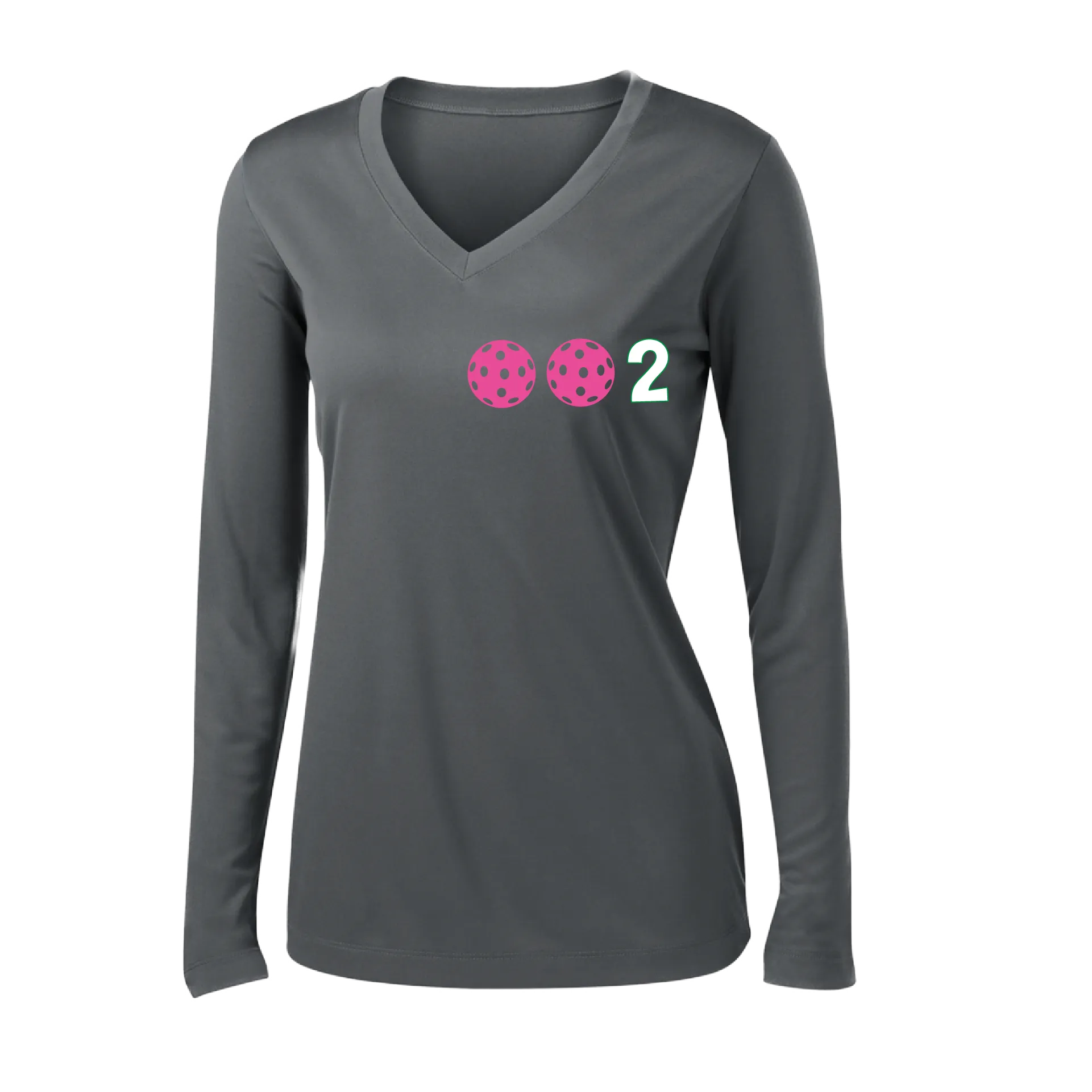 002 With Pickleballs (Colors Yellow Pink White) Customizable | Women's Long Sleeve V-Neck Pickleball Shirts | 100% Polyester