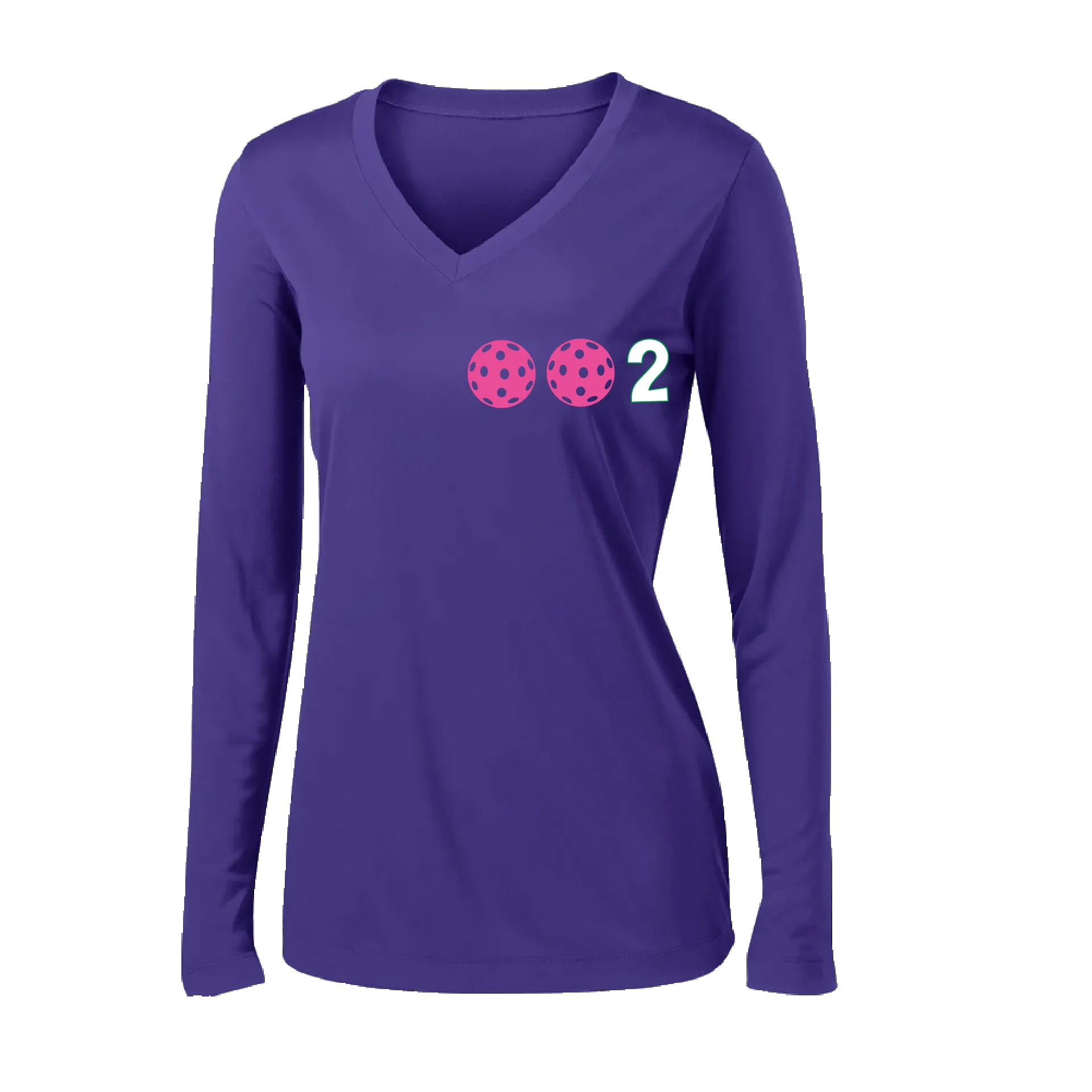 002 With Pickleballs (Colors Yellow Pink White) Customizable | Women's Long Sleeve V-Neck Pickleball Shirts | 100% Polyester