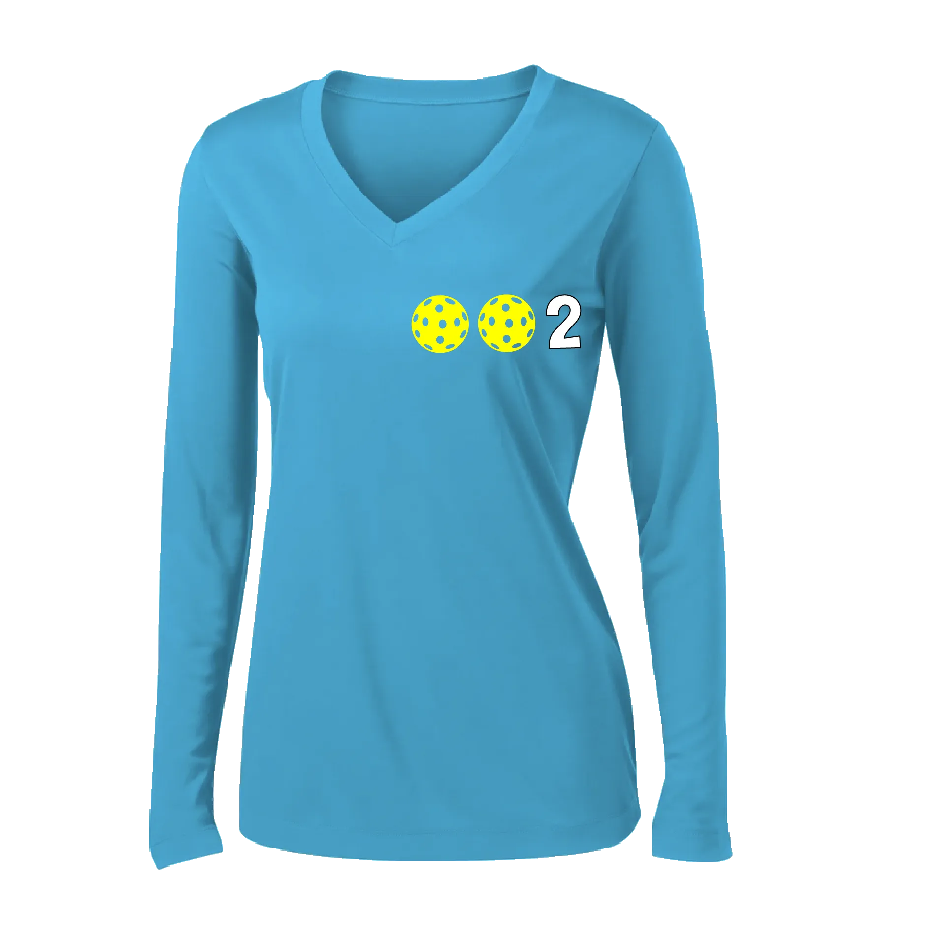 002 With Pickleballs (Colors Yellow Pink White) Customizable | Women's Long Sleeve V-Neck Pickleball Shirts | 100% Polyester