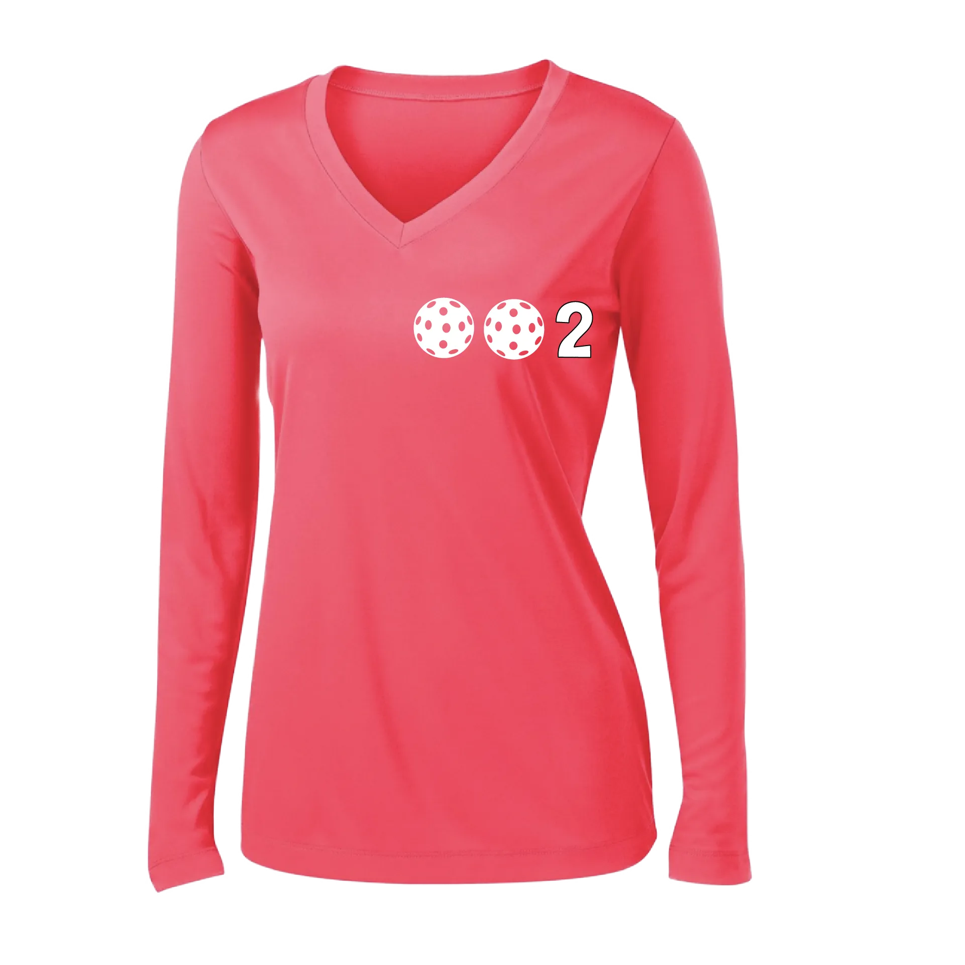 002 With Pickleballs (Colors Yellow Pink White) Customizable | Women's Long Sleeve V-Neck Pickleball Shirts | 100% Polyester