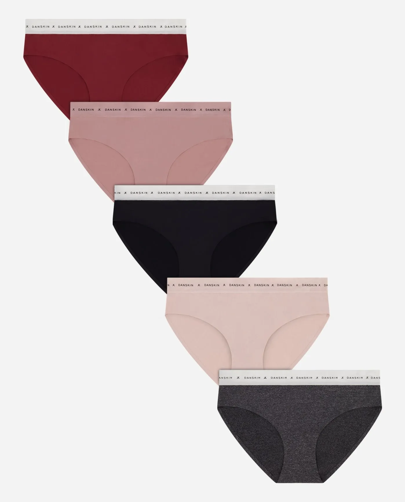 Danskin Logo Waistband 5-Pack Bonded Hipster Underwear