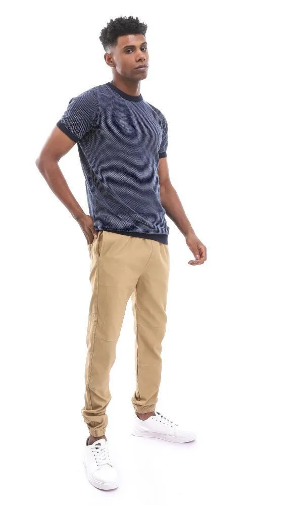 94788 Short Sleeves Knitted Slip -On Navy Blue T-Shirt