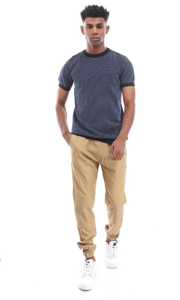 94788 Short Sleeves Knitted Slip -On Navy Blue T-Shirt