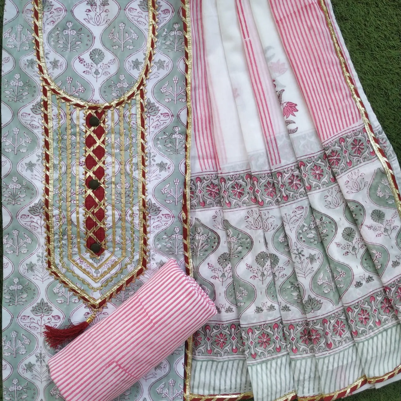 Appealing Gota Work Suit with Mulmul Dupatta (GOTA210)