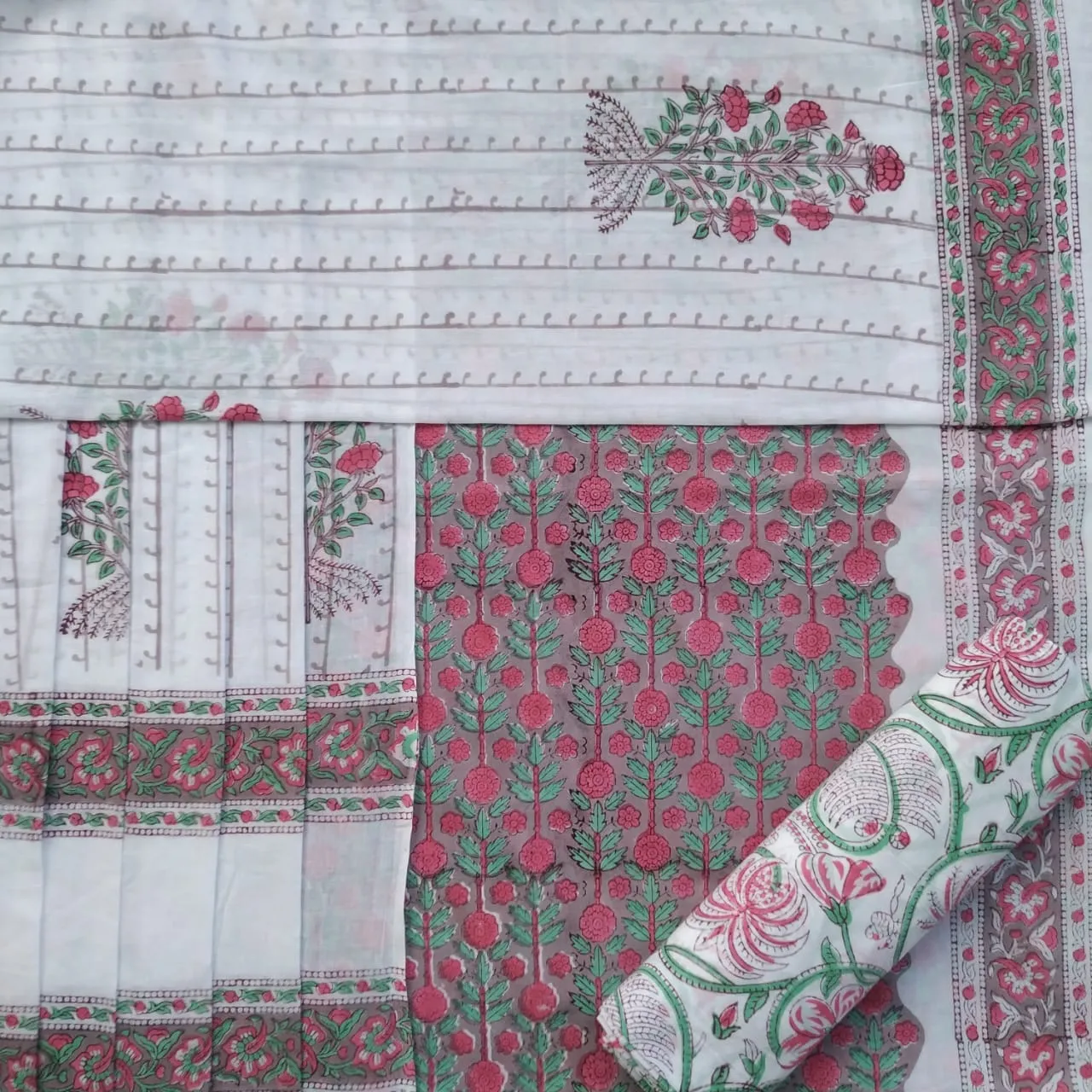 Appealing Hand Block Print Cotton Suit Material with Mulmul Dupatta (PRMUL248)