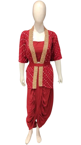 Bandhani Jacket With Zari Border And Dhoti