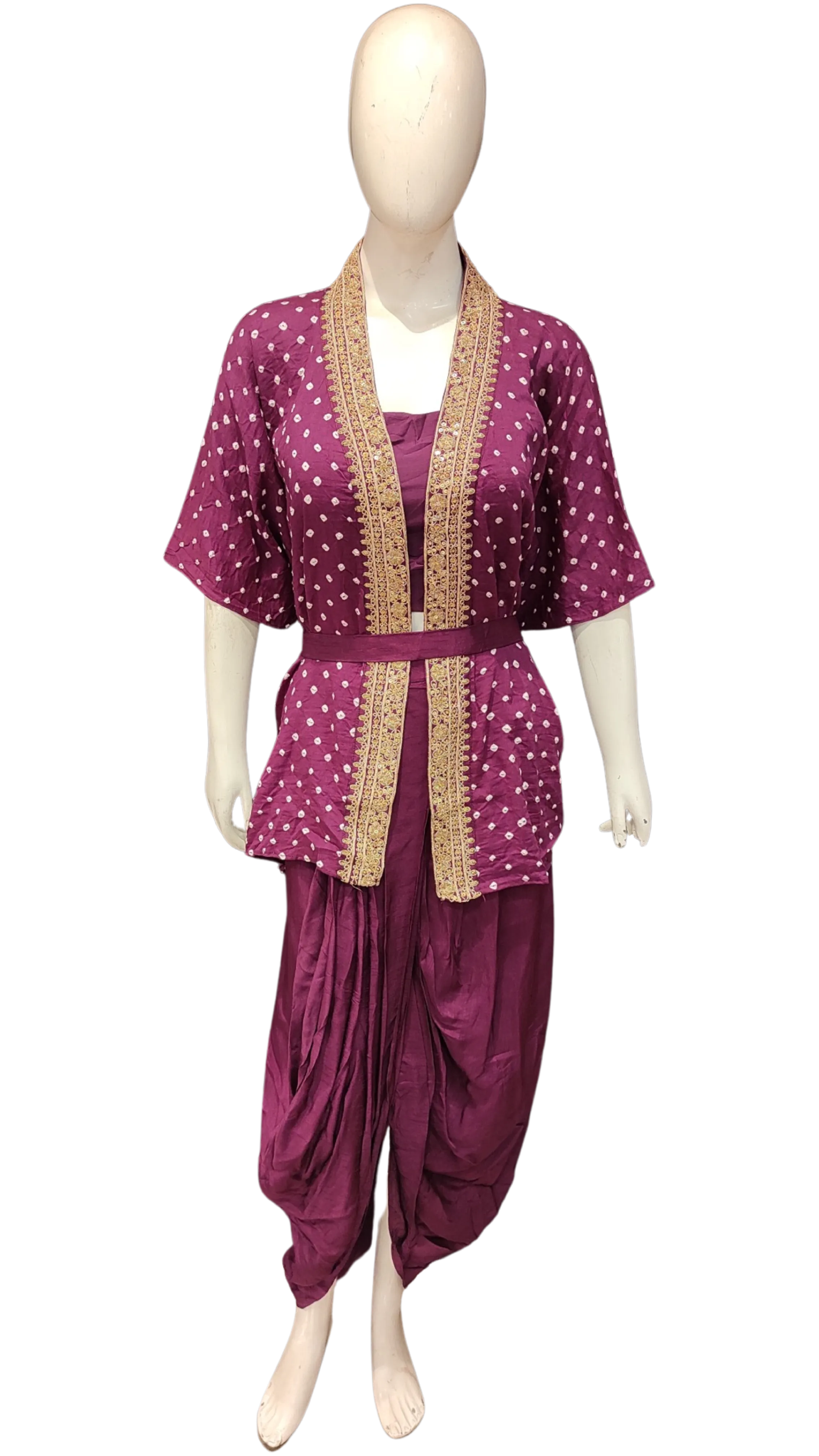 Bandhani Jacket With Zari Border And Dhoti