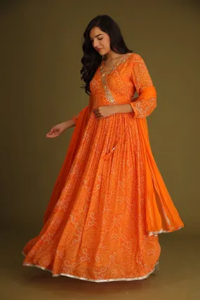 Bandhej Anarkali Georgette Suit with Gota Patti work.