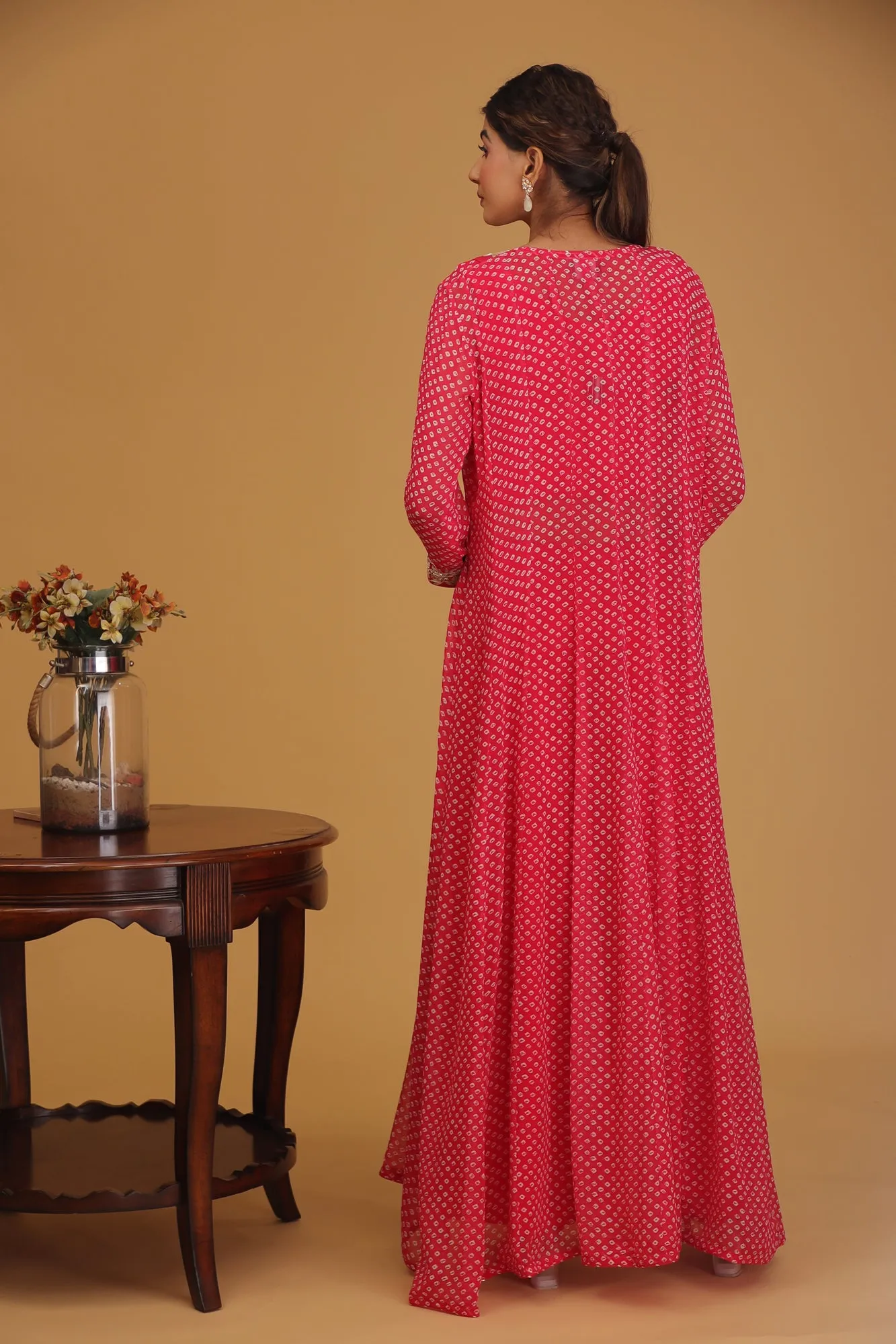 Bandhej Georgette Indowestern with Gota Patti work.