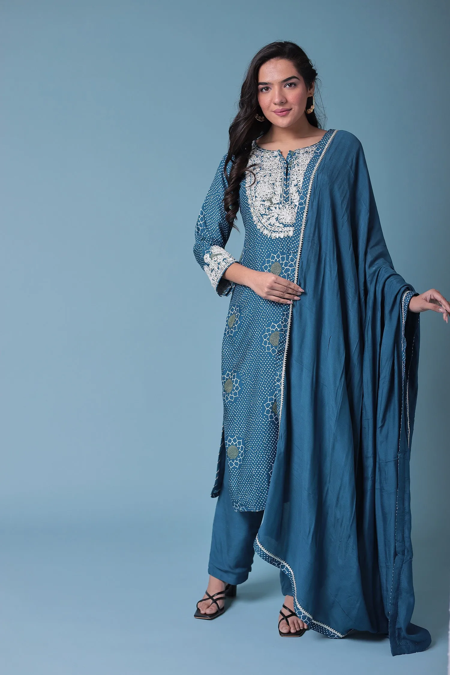 Bandhej Satin Silk Suit with Embroidered work