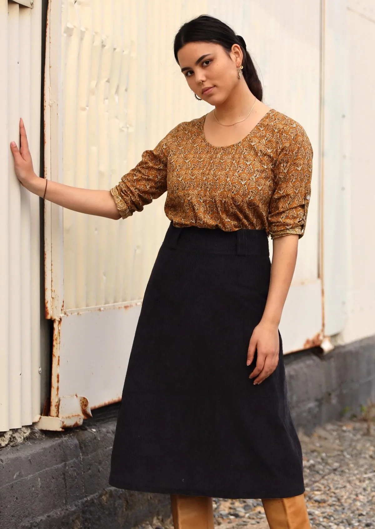 Belt Loop Corduroy Skirt Black