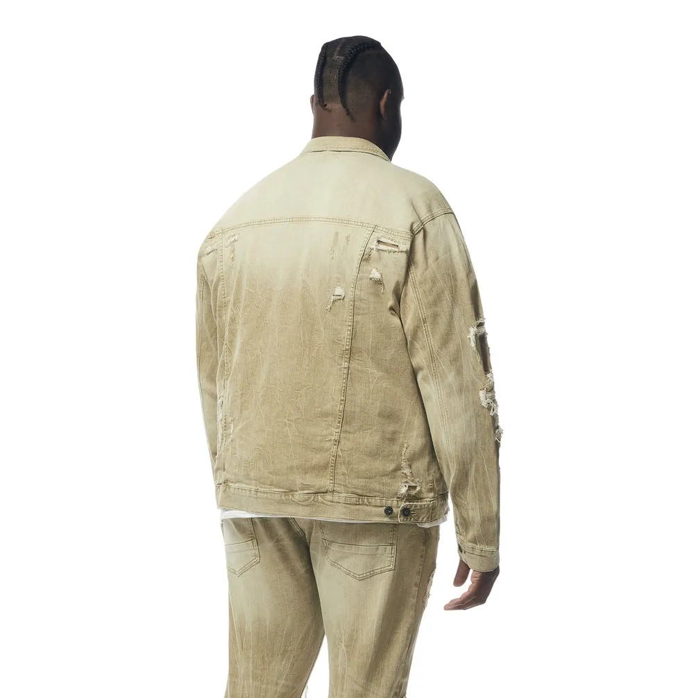 Big and Tall - Rip & Repaired Color Jean Jacket - Light Oak