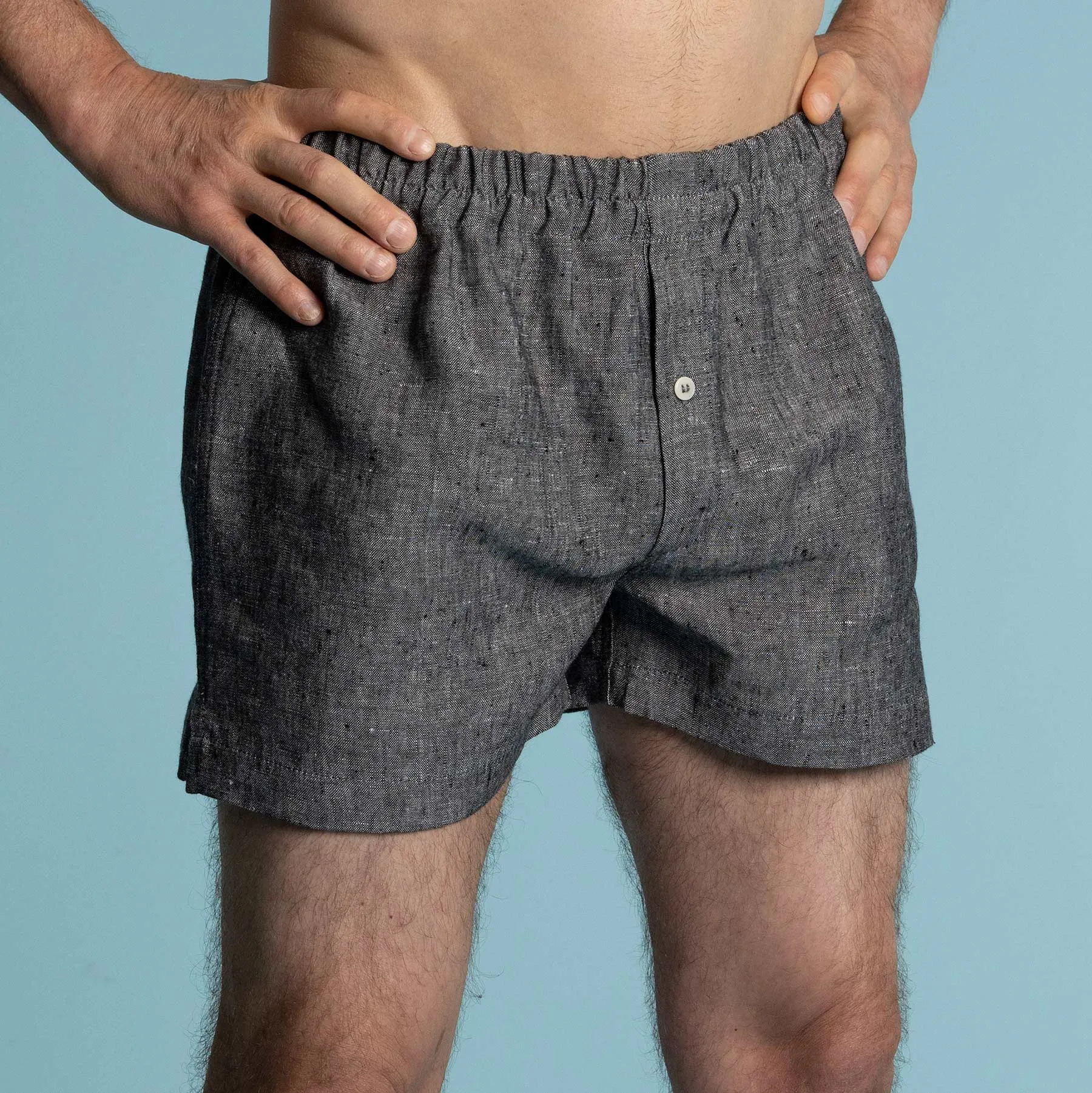 BIZET 100% Organic Linen Boxers (Woven) (Plastic-free, Tagua Nut Button, OC Thread) (100% Biodegradable Organic Elastic Option)