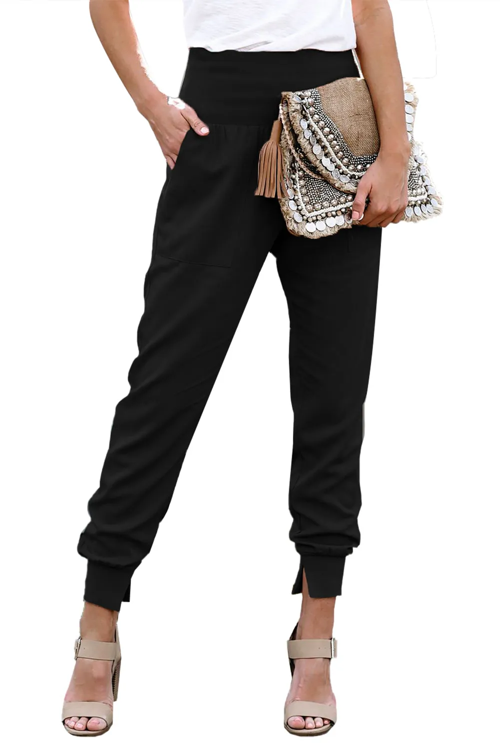 Black High Waist Pocket Trousers Pants