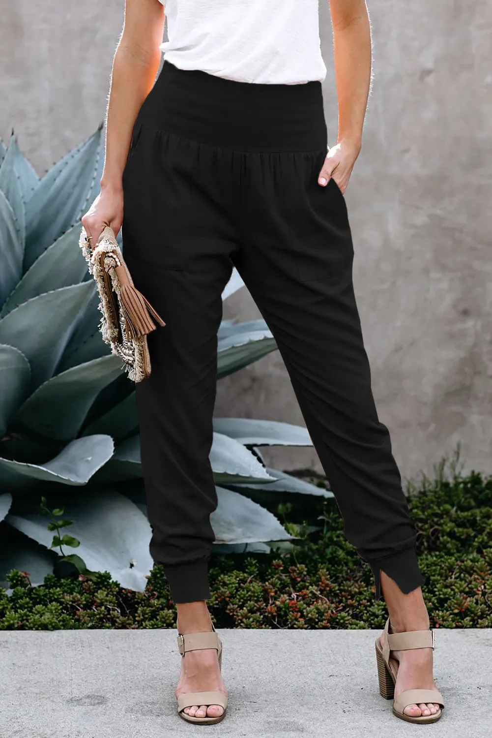 Black High Waist Pocket Trousers Pants