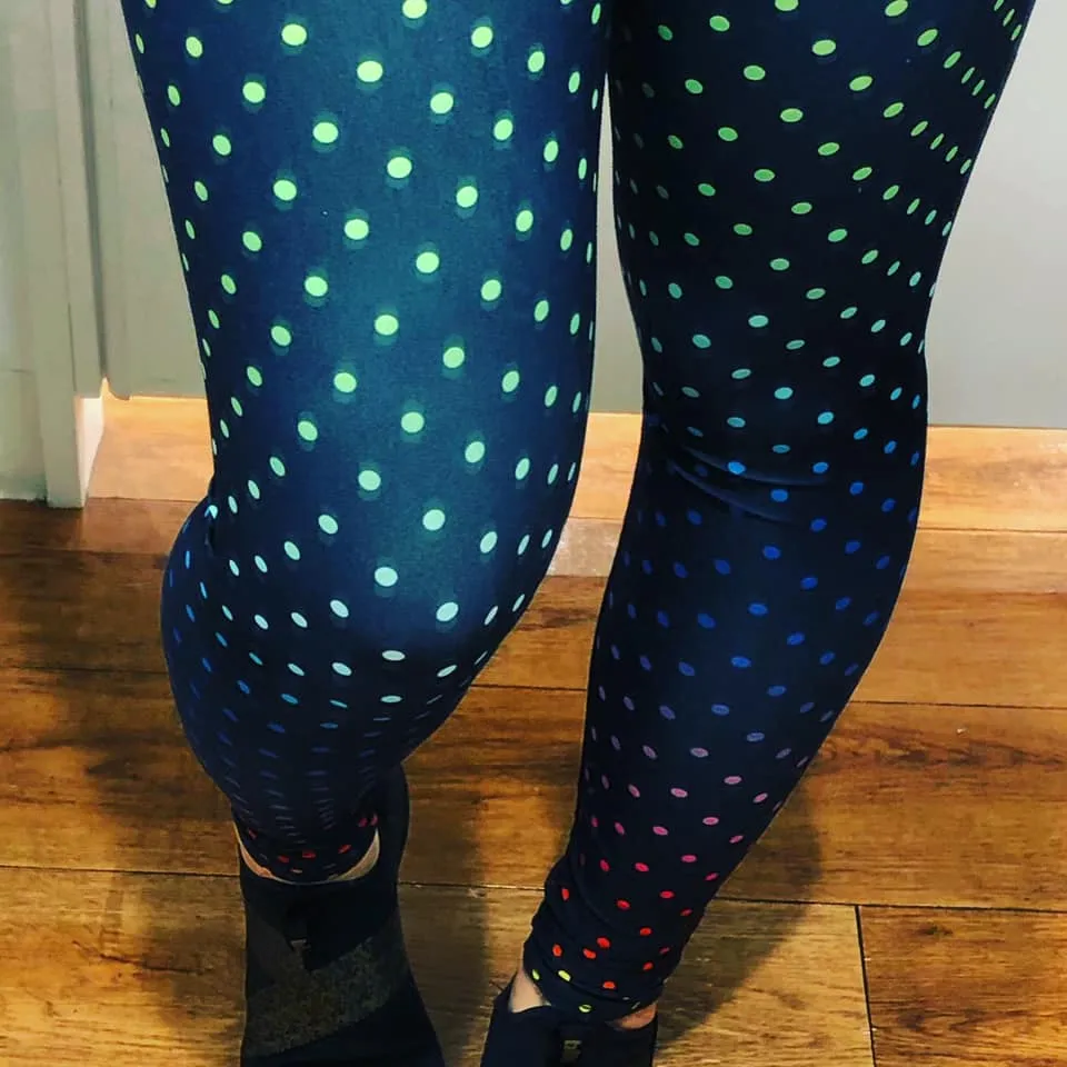 Black Rainbow Dots Women's Leggings, Polka Dots Colorful Printed Women's Long Yoga Pants- Made in USA/EU/MX