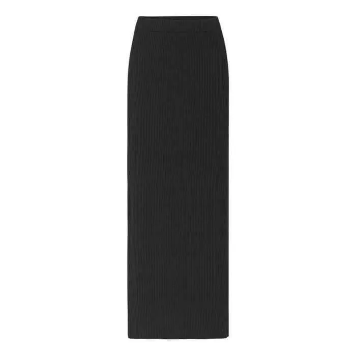 Black Ribbed Stretch Pencil Skirt