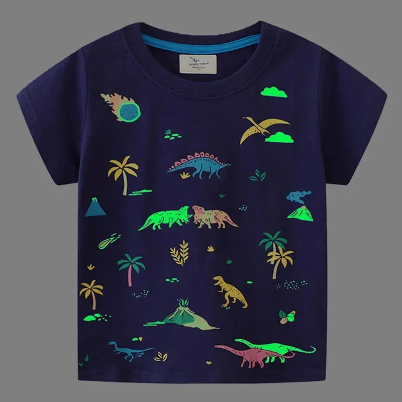 Boys Summer Fashion Luminous Dinosaur Tops