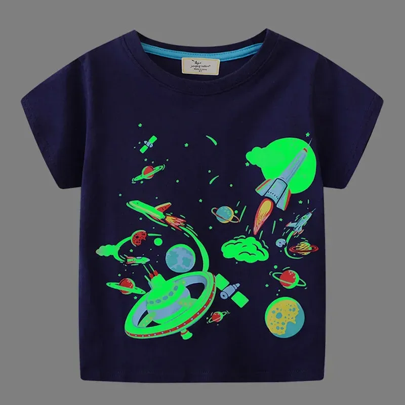 Boys Summer Fashion Luminous Dinosaur Tops