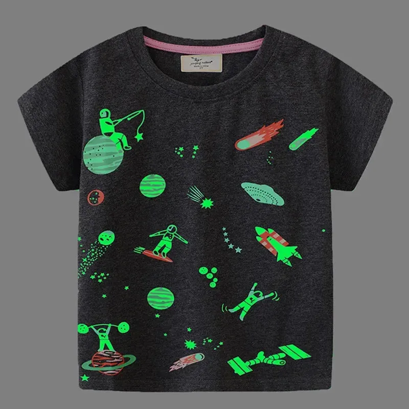 Boys Summer Fashion Luminous Dinosaur Tops