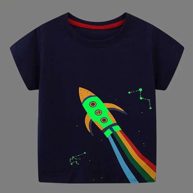 Boys Summer Fashion Luminous Dinosaur Tops