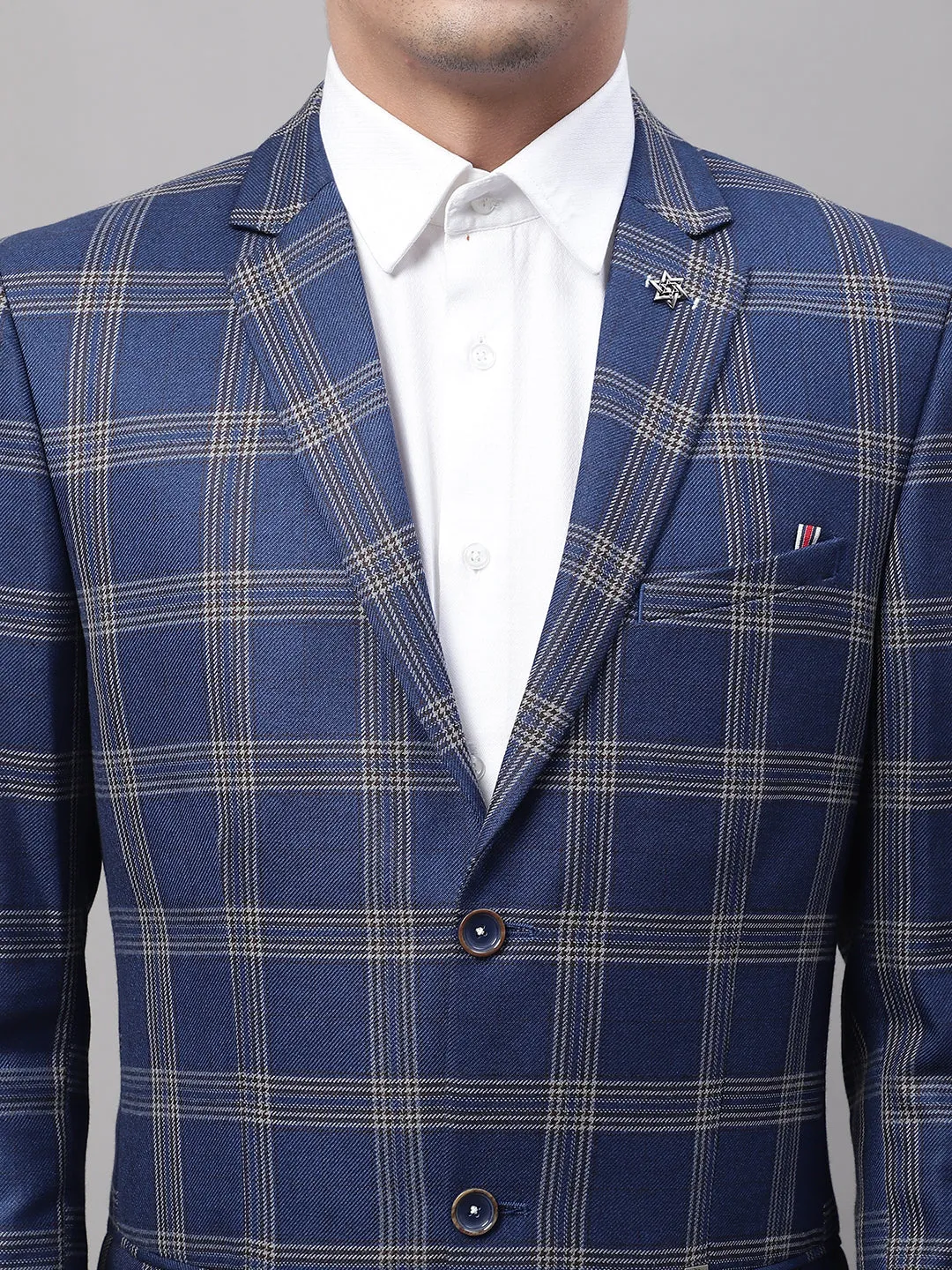 Cantabil Blue Checkered Full Sleeves Formal Blazer For Men