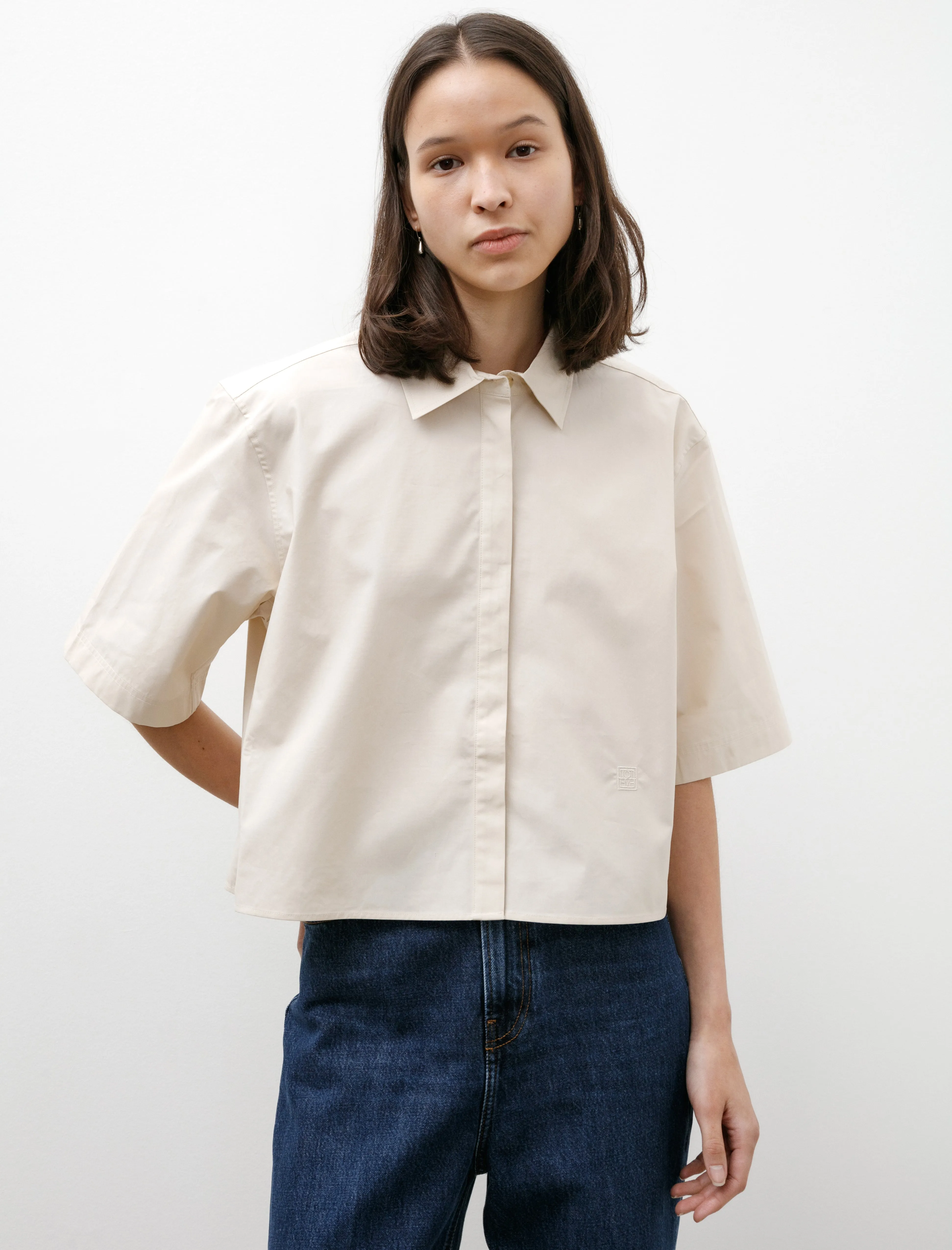 Cropped Cotton Poplin Shirt Stone