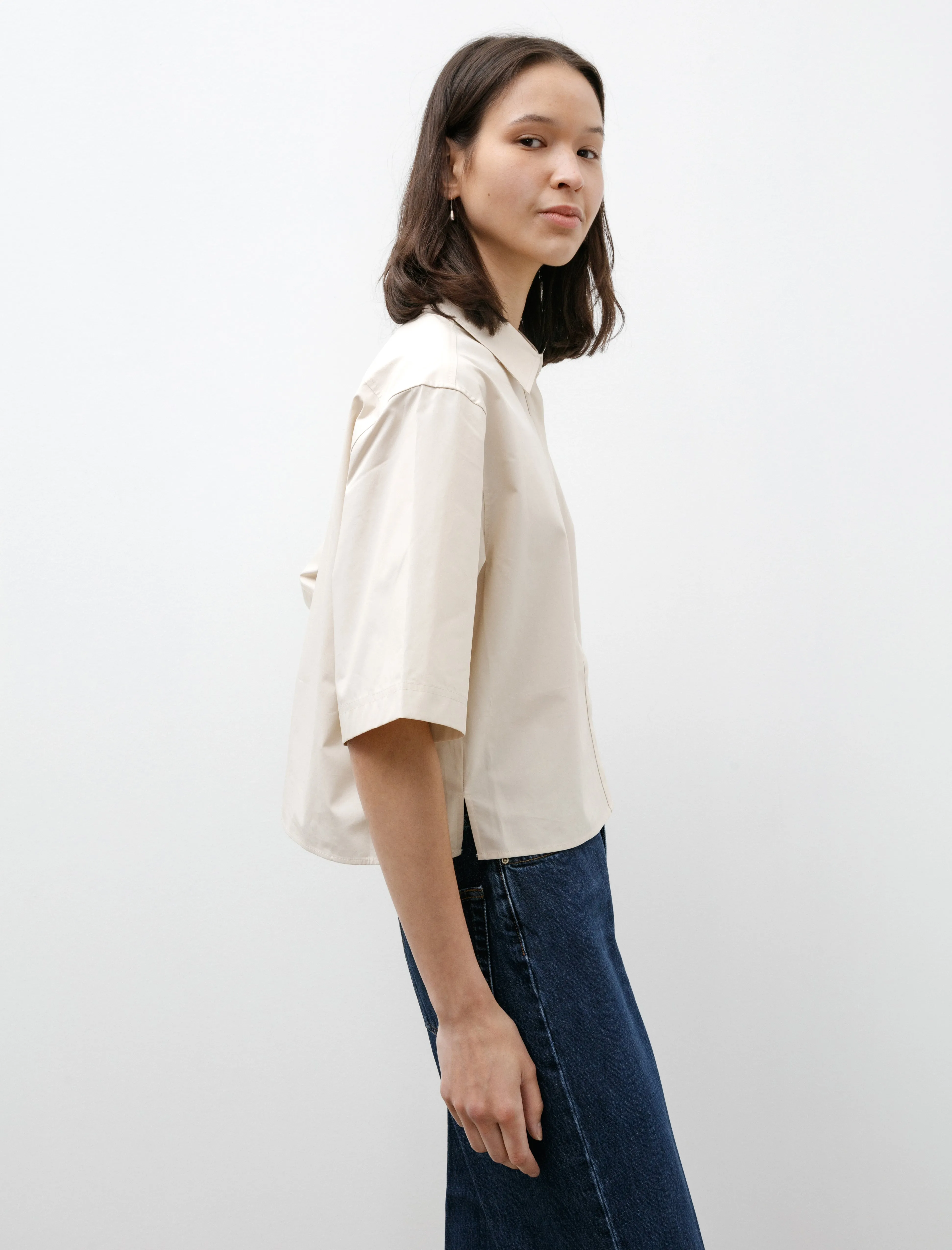 Cropped Cotton Poplin Shirt Stone