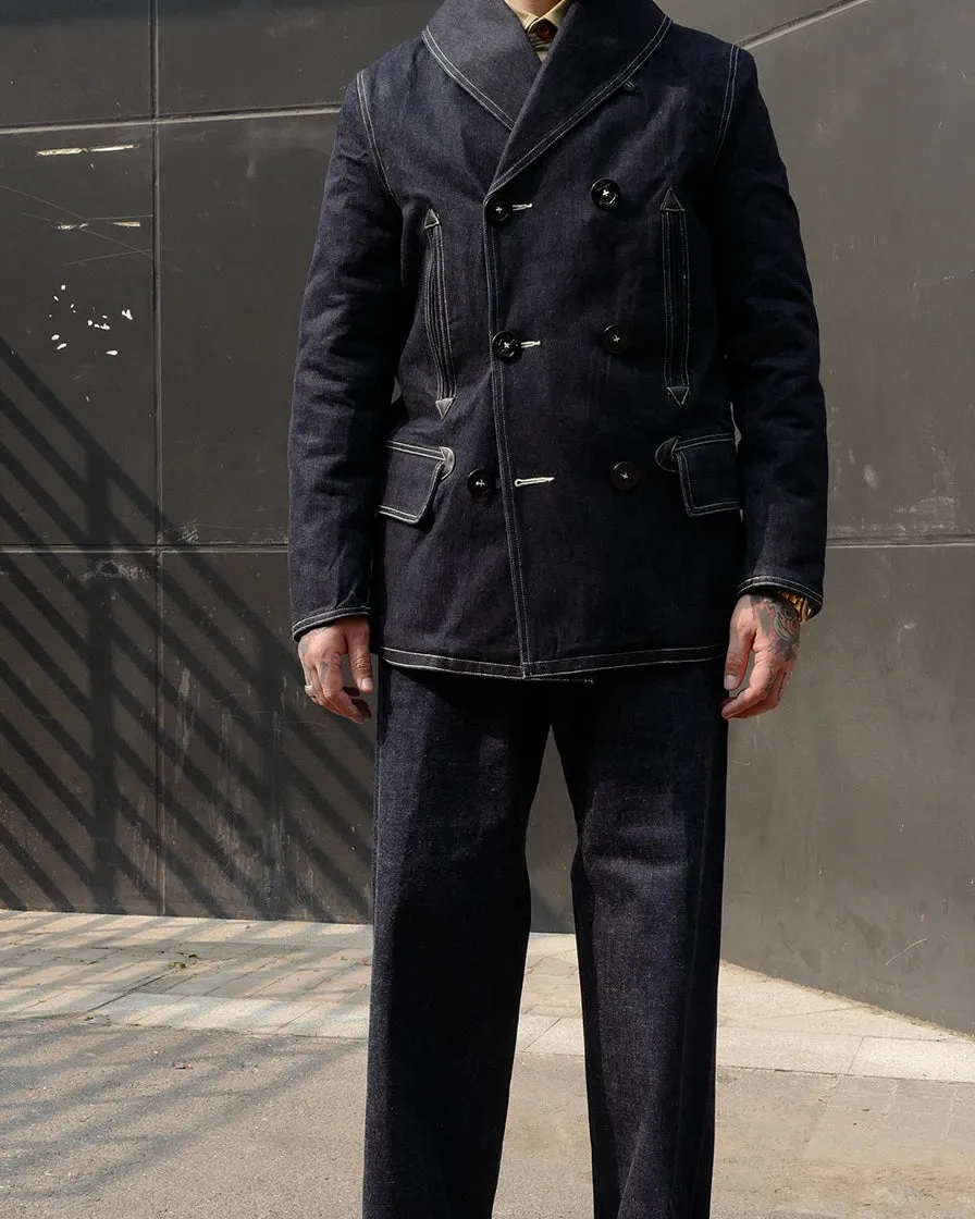 Stylish Denim Peacoat Shawl Collar