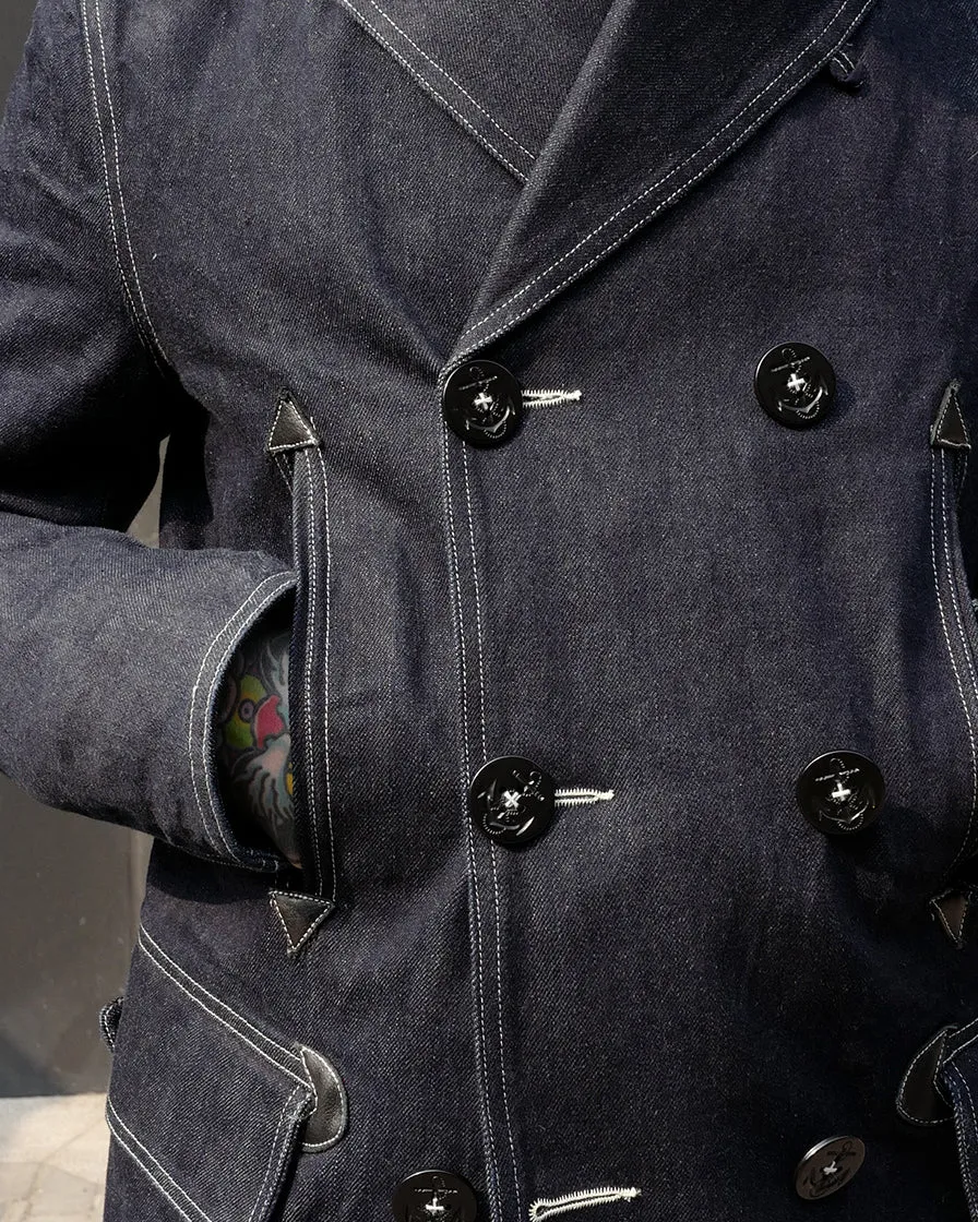 Stylish Denim Peacoat Shawl Collar