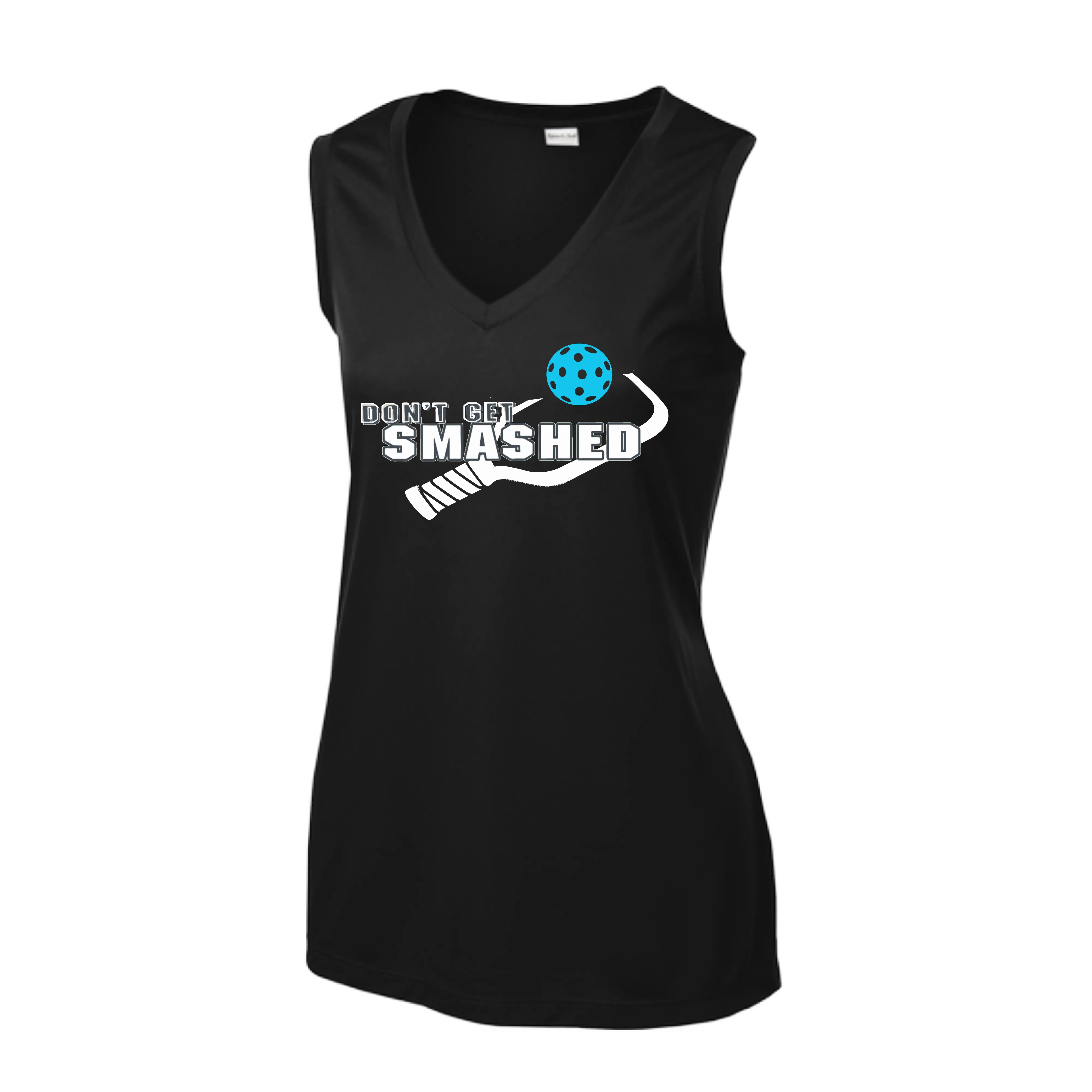 Don't Get Smashed With Pickleballs (Cyan Orange Pink) | Women’s Sleeveless Athletic Shirt | 100% Polyester