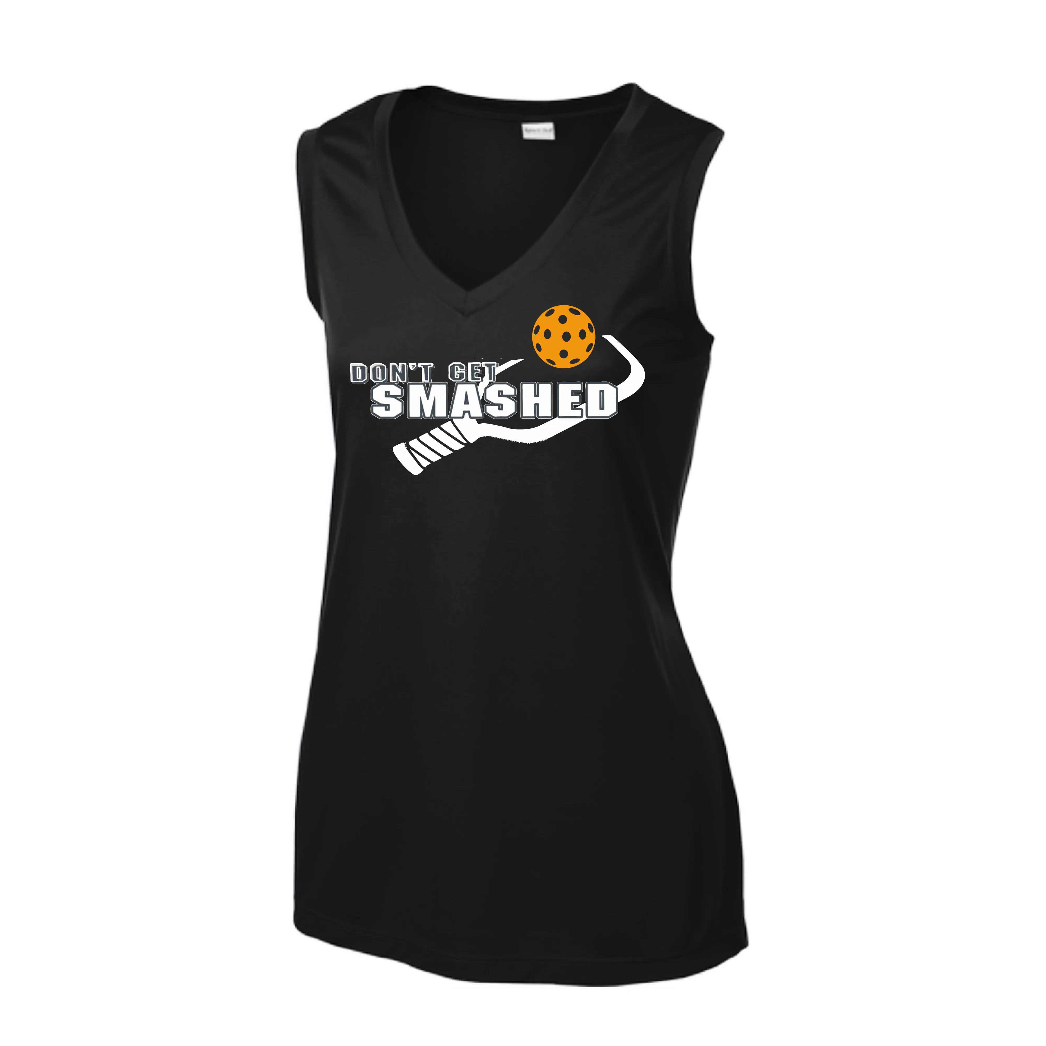 Don't Get Smashed With Pickleballs (Cyan Orange Pink) | Women’s Sleeveless Athletic Shirt | 100% Polyester