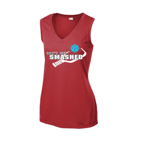 Don't Get Smashed With Pickleballs (Cyan Orange Pink) | Women’s Sleeveless Athletic Shirt | 100% Polyester