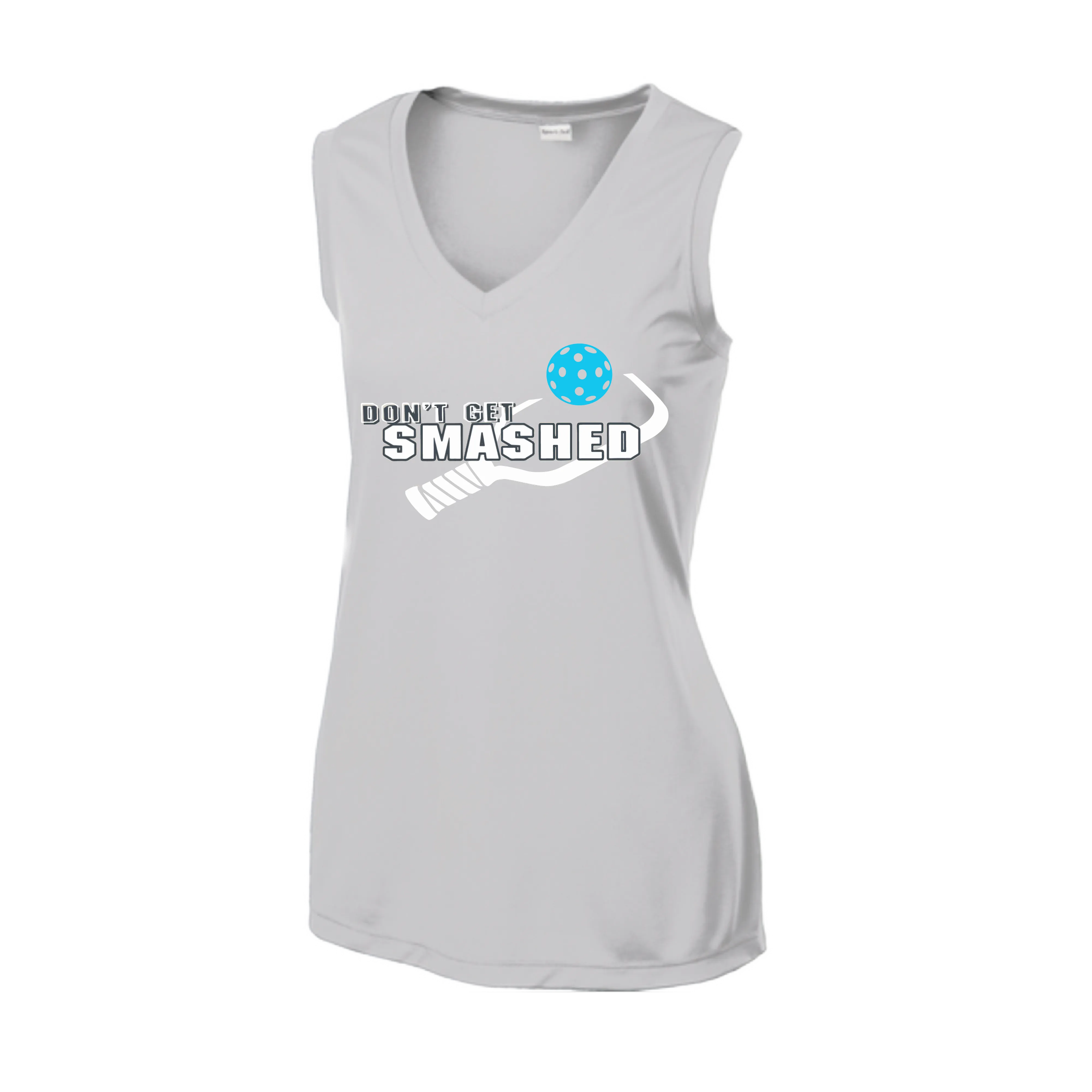 Don't Get Smashed With Pickleballs (Cyan Orange Pink) | Women’s Sleeveless Athletic Shirt | 100% Polyester