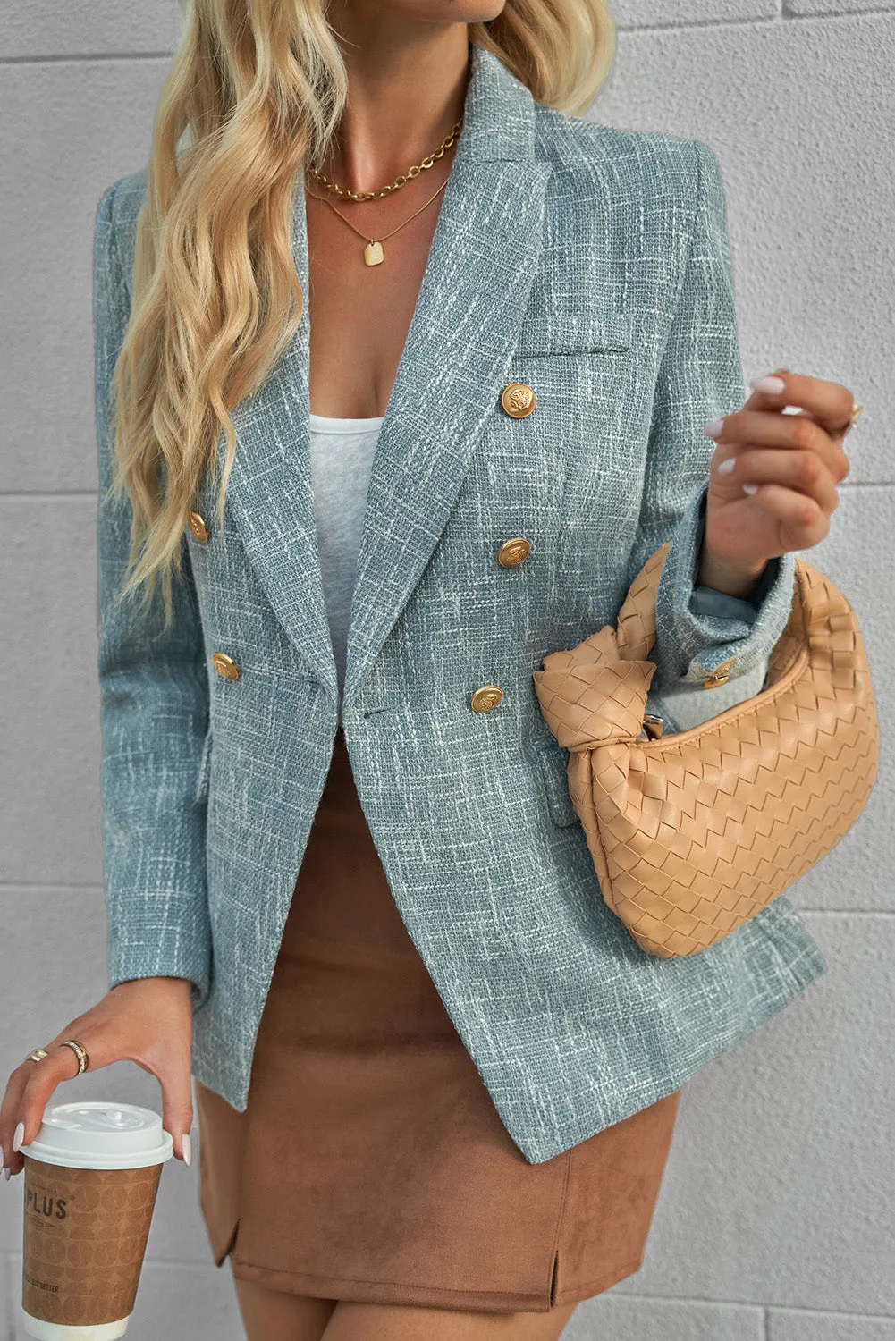 Double Breasted Lapel Blazers Women's Casual Office Long Sleeve Jacket