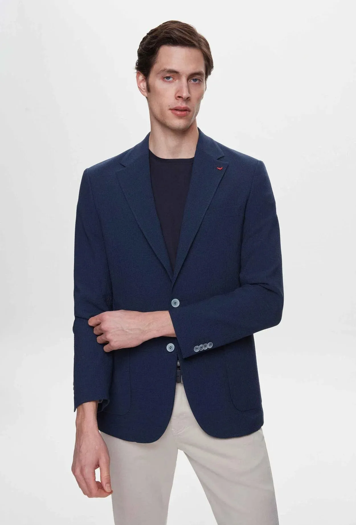 Ds Damat Slim Fit Navy Blue Dobby Fabric Jacket