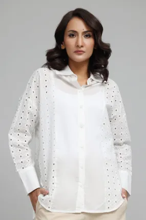 ELEGANCE EMBROIDERED EYELET BLOUSE-WHITE