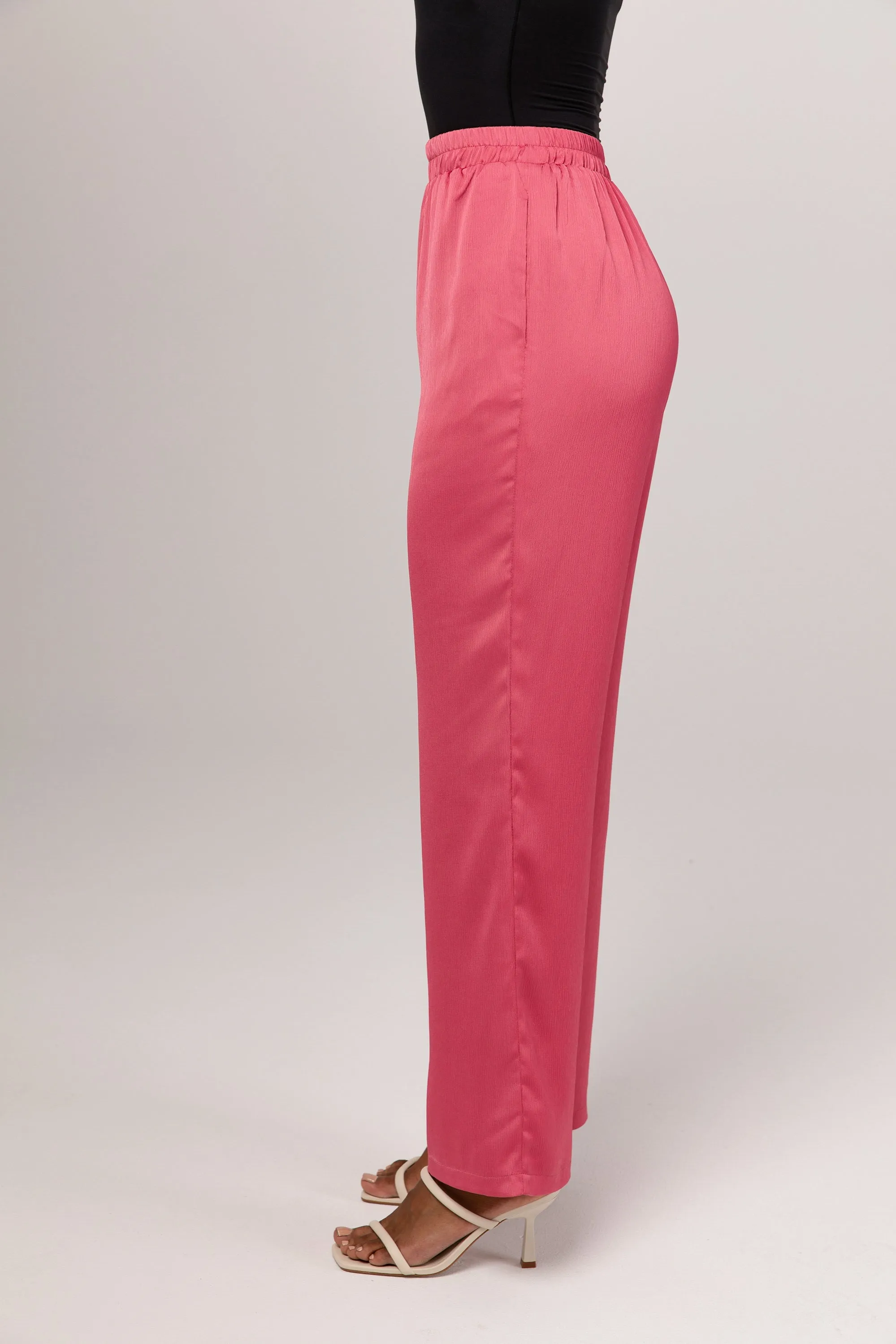 Gaia Satin Straight Leg Trousers - Pink Yarrow