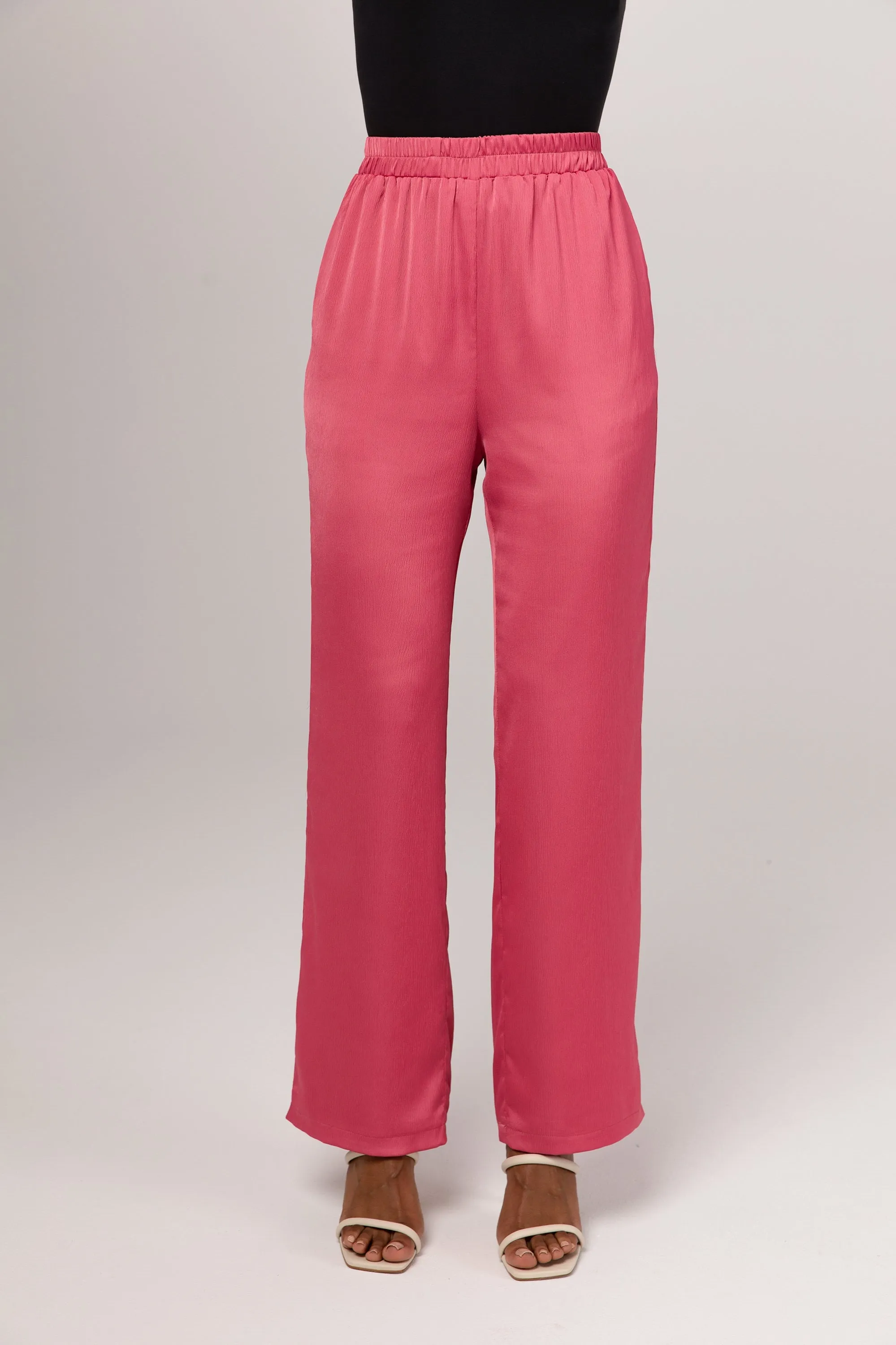 Gaia Satin Straight Leg Trousers - Pink Yarrow