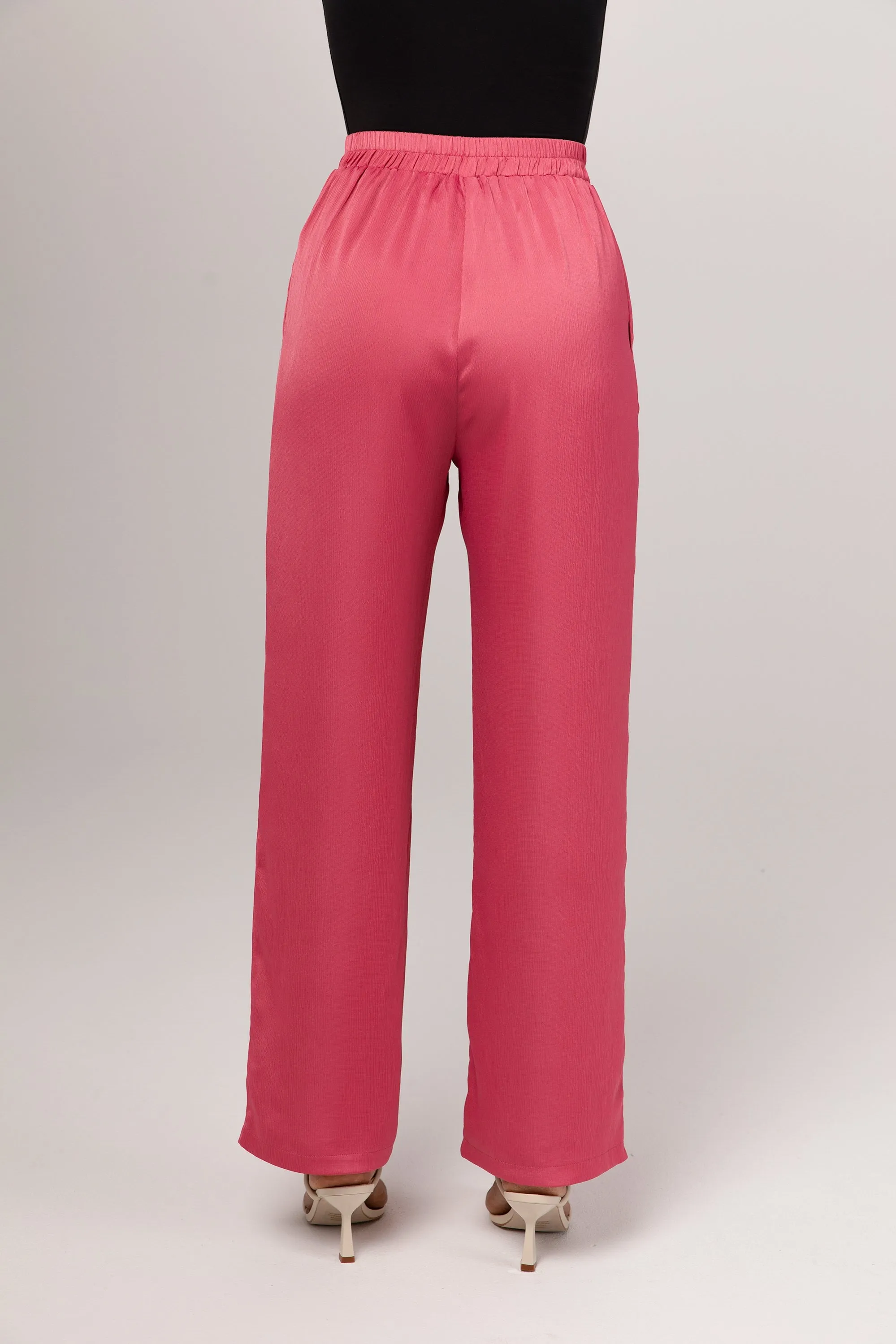 Gaia Satin Straight Leg Trousers - Pink Yarrow