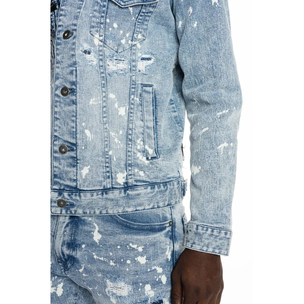 Graphic Patched Fashion Jean Jacket - Mizu Blue