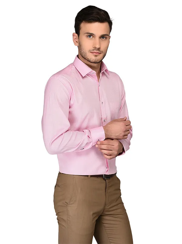 Greenfibre Pink Self Textured Regular Fit Formal Shirt