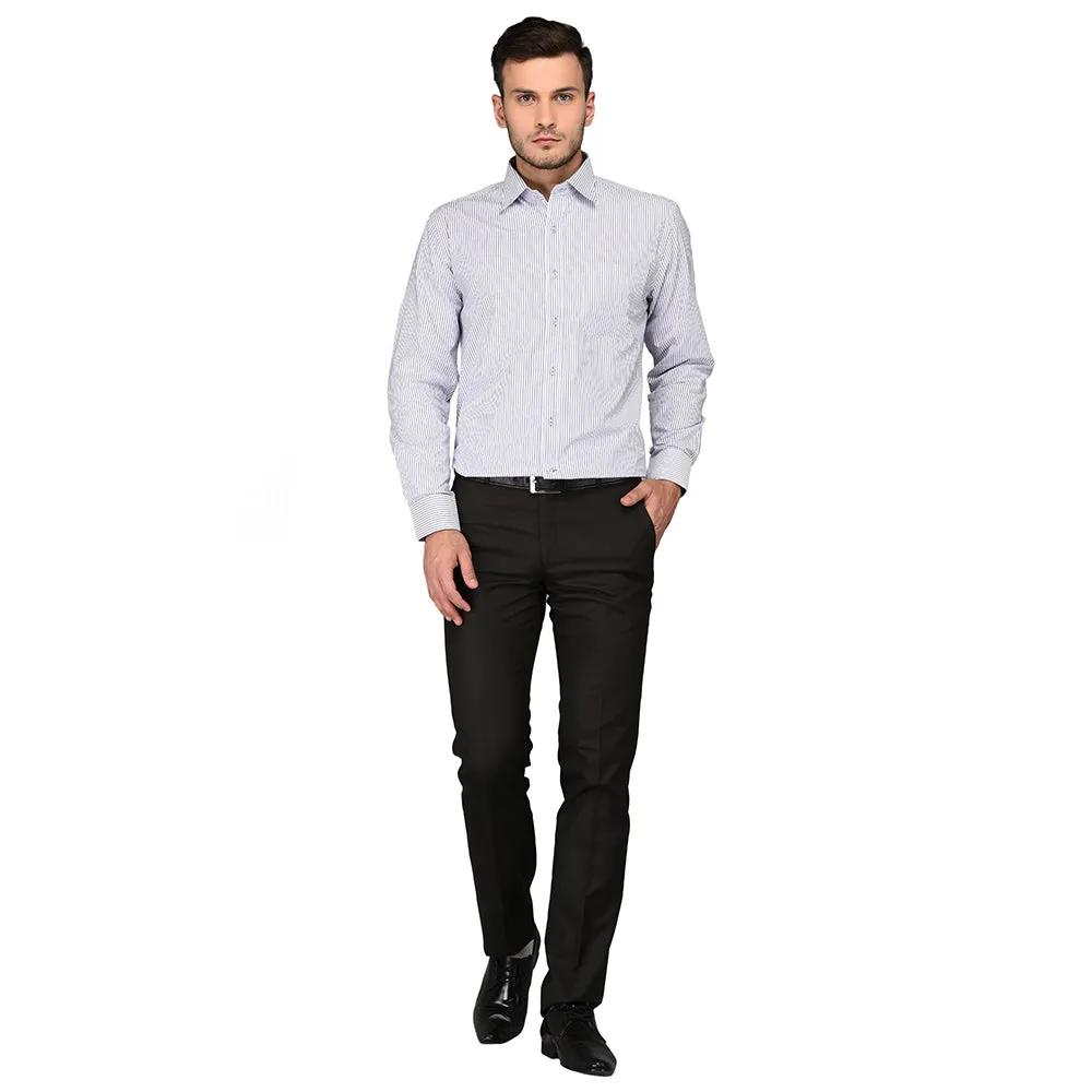 Greenfibre White & Blue Striped Regular Fit Formal Shirt