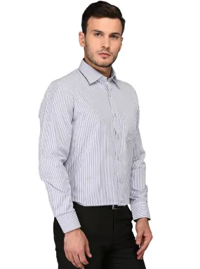 Greenfibre White & Blue Striped Regular Fit Formal Shirt