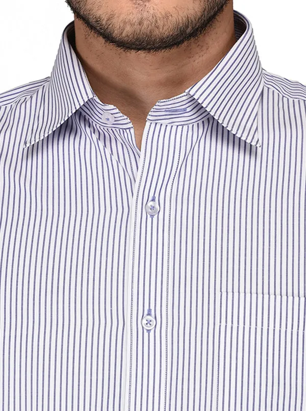 Greenfibre White & Blue Striped Regular Fit Formal Shirt