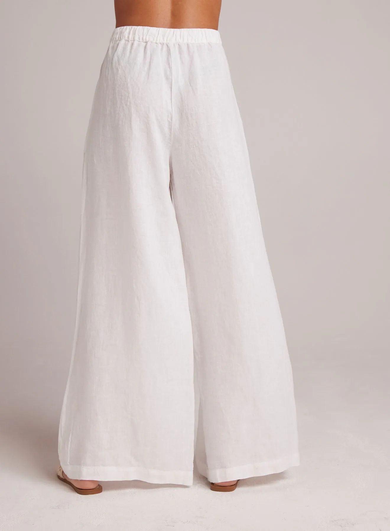 High Waisted Linen Pleated Pant- White